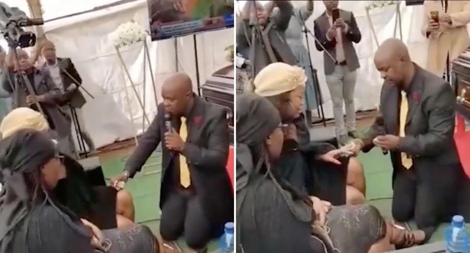 A man proposed to a grieving woman at her father's funeral. Source: Australscope