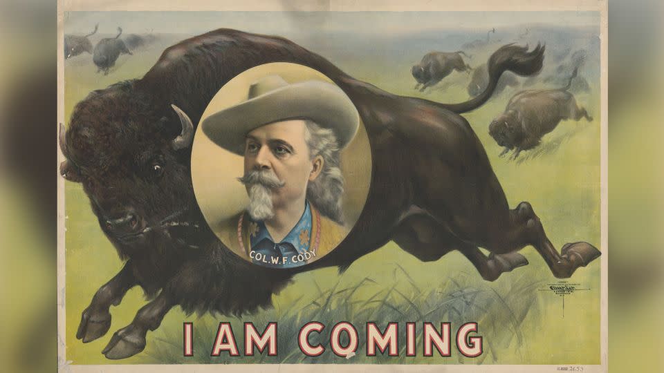 A poster advertising Buffalo Bill's Wild West Show, circa 1900, in "The American Buffalo." - Library of Congress