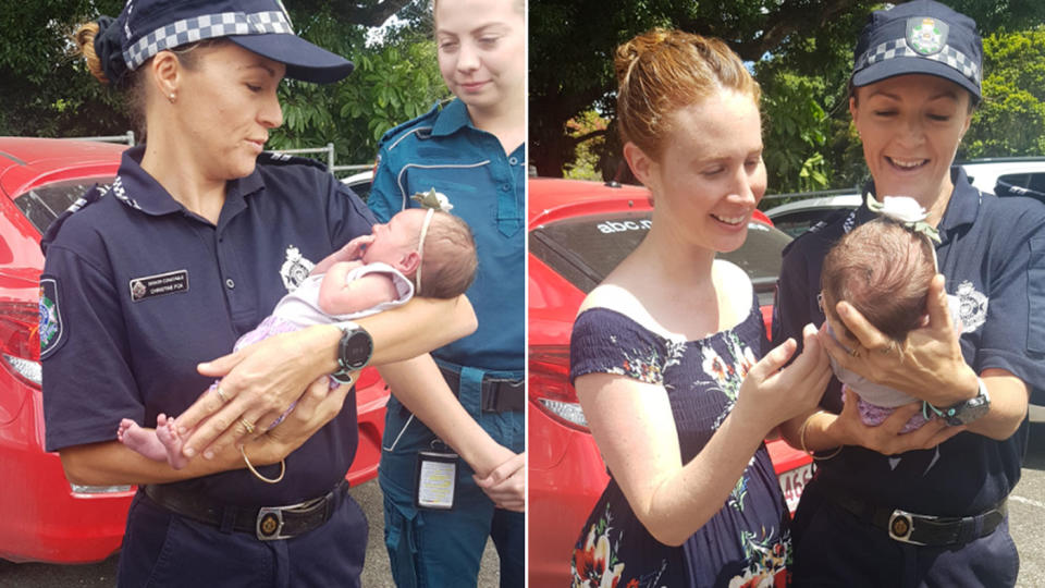 On Monday, Ayla and her parents were reunited with <span>Senior Constable Fox. Photo: </span>Queensland Police