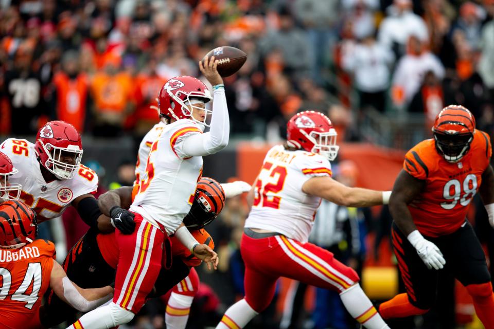 Kansas City Chiefs quarterback Patrick Mahomes completes a pass in Week 17 last year. As the best quarterback in the NFL, Mahomes forces the Bengals to make aggressive decisions.