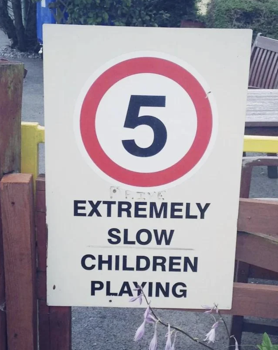 5 extremely slow children playing, with "5" in a red circle