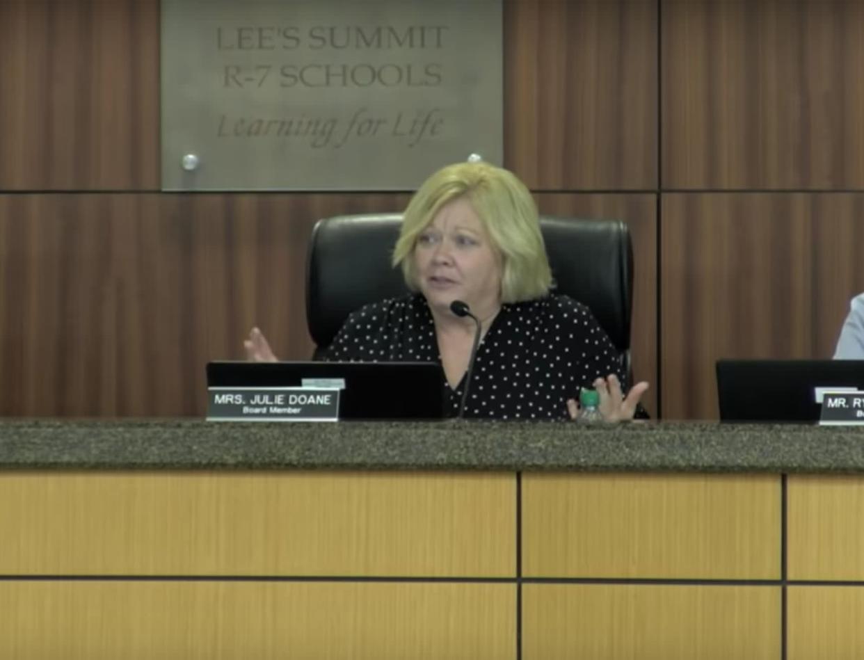 Julie Doane, the school board president of Lee's Summit R-7 School District in Missouri, apologized for making controversial comments. (YouTube/Lee's Summit R-7 School District)