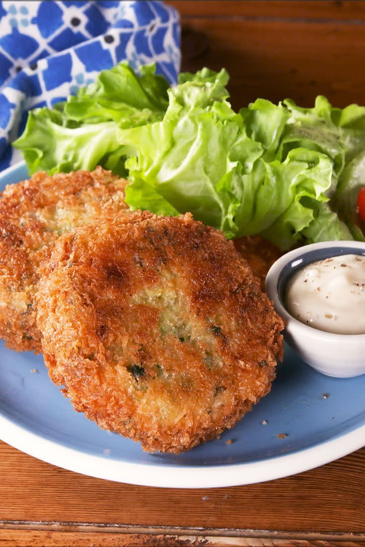 <p>Salmon fish cakes are one of our favourite things to make, filling, wholesome, and above all healthy. Alongside salmon, we've added <a href="https://www.delish.com/uk/cooking/recipes/a29733946/best-baked-cod-fish-recipe/" rel="nofollow noopener" target="_blank" data-ylk="slk:cod;elm:context_link;itc:0;sec:content-canvas" class="link ">cod</a> and <a href="https://www.delish.com/uk/cooking/recipes/a29794313/cajun-shrimp-recipe/" rel="nofollow noopener" target="_blank" data-ylk="slk:prawns;elm:context_link;itc:0;sec:content-canvas" class="link ">prawns</a> to add variety. Don't scrimp on the horseradish sauce, it adds a good zing to the fish cake and helps emphasise all those fantastic flavours.</p><p>Get the <a href="https://www.delish.com/uk/cooking/recipes/a30544761/salmon-fish-cakes/" rel="nofollow noopener" target="_blank" data-ylk="slk:Salmon Fish Cakes;elm:context_link;itc:0;sec:content-canvas" class="link ">Salmon Fish Cakes</a> recipe.</p>