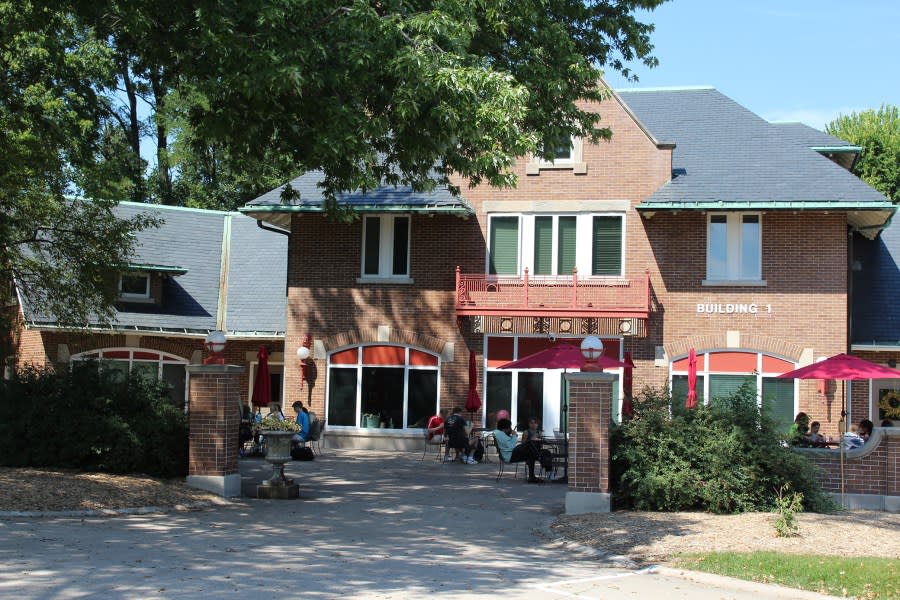 The Rivermont Carriage House building houses an art classroom, a pottery studio, and the girls’ dorms.