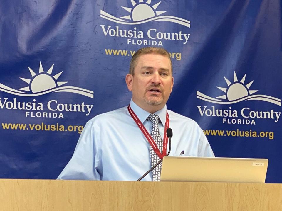 Volusia County Community Information Director Kevin Captain speaks at press conference in the Emergency Operations Center in Daytona Beach, Friday, Sept. 30, 2022.