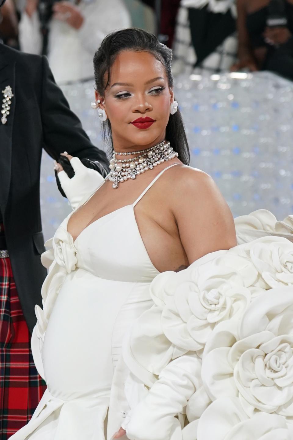 Rihanna, in Valentino at arrivals for Karl Lagerfeld: A Line of Beauty - The Costume Institute Met Gala - Part 4, The Metropolitan Museum of Art, New York, NY May 1, 2023. Photo By: Kristin Callahan/Everett Collection