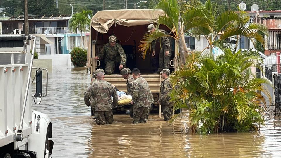 In Mayagüez, Puerto Rico National Guard soldiers of the 1st Battalion 296th infantry rescue residents on Sept. 19, 2022.