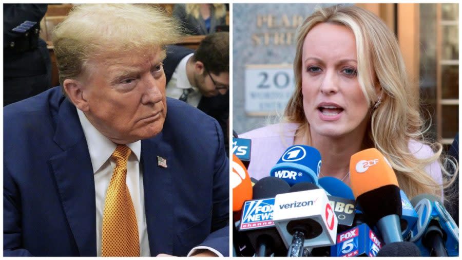 Former President Trump, left, and Stormy Daniels. (Curtis Means-Pool, Getty; Mary Altaffer, Associated Press)