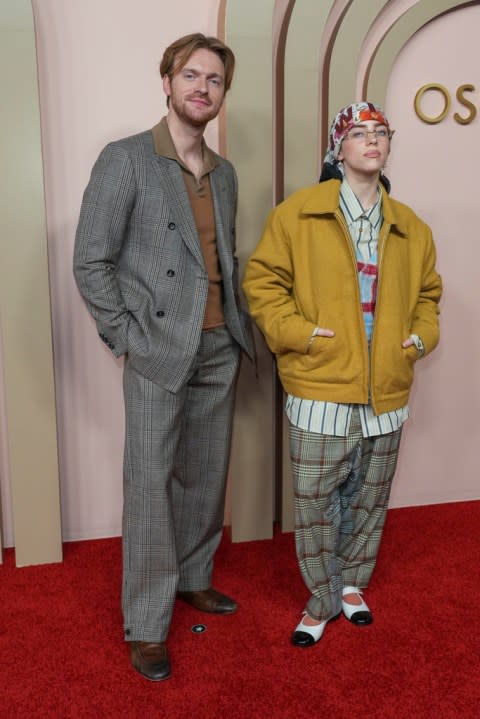 Finneas O’Connell and Billie Eilish arrive at the 96th Academy Awards Oscar nominees luncheon on Monday, Feb. 12, 2024, at the Beverly Hilton Hotel in Beverly Hills, Calif. (Photo by Jordan Strauss/Invision/AP)