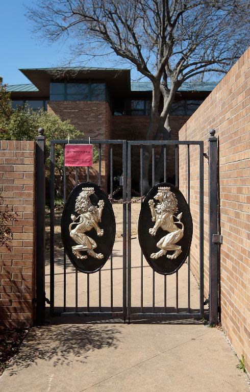 The front gates are chained up at the Sigma Alpha Epsilon fraternity, members of which were shown in a video singing a racist chant while traveling on a tour bus, on March 11, 2015 in Norman, Oklahoma