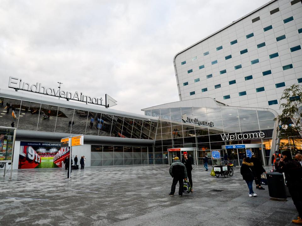 Few travellers are seen at the main entrance to Eindhoven Airport on November 20, 2020 in Eindhoven, The Netherlands.