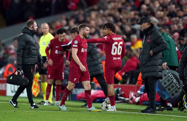 James Milner, centre, is substituted