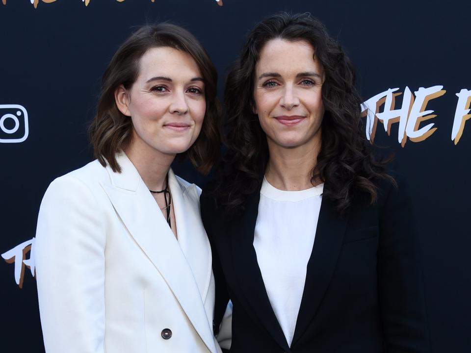 Brandi Carlile (L) and Catherine Shepherd arrive at the Janelle Monae x Instagram Fem The Future Brunch on February 08, 2019 in Los Angeles, California