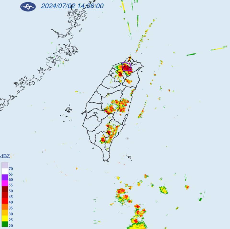 氣象署針對桃園市、新北市、台北市發布大雷雨即時消息，雨彈將持續一小時。另氣象署也發布山區暴雨，提醒民眾遠離河邊。   圖：翻攝自中央氣象署官網