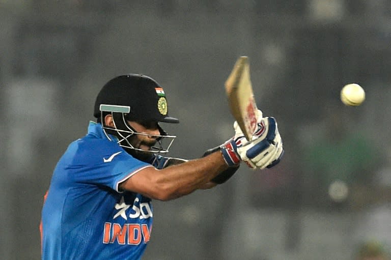 India's Virat Kohli plays a shot during the Asia Cup Twenty20 match against Pakistan at the Sher-e-Bangla National Cricket Stadium in Dhaka, on February 27, 2016