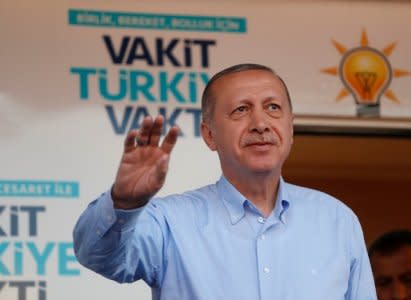 Turkish President Tayyip Erdogan attends a rally in Mardin, capital of Mardin province in southeastern Turkey, June 20, 2018. REUTERS/Goran Tomasevic