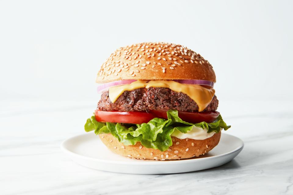 Gotta love this veggie burger for rejecting any fake meat pretenses and embracing its authentic self: a glorious mushroom, miso, tahini, chickpea, and quinoa patty. <a href="https://www.epicurious.com/recipes/food/views/chickpea-mushroom-burgers?mbid=synd_yahoo_rss" rel="nofollow noopener" target="_blank" data-ylk="slk:See recipe.;elm:context_link;itc:0" class="link ">See recipe.</a>