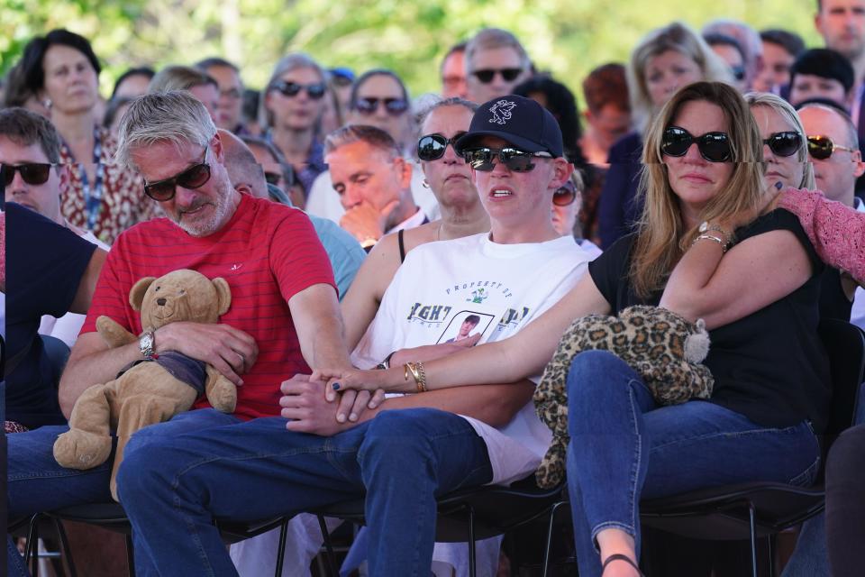 The family of Barnaby Webber (left to right) father David Webber, brother Charlie Webber, and mother Emma Webber, attend a vigil at the University of Nottingham after he and two others - Grace O'Malley-Kumar and Ian Coates - were killed and another three hurt in connected attacks on Tuesday morning. Picture date: Wednesday June 14, 2023.