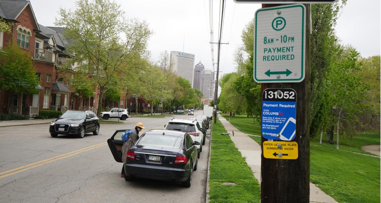 Jessica Loper, a server at the Ginger Rabbit, said she uses the mobile app pay for her parking on Park Street next to Goodale Park. "It's very stressful" to park for her job because she has to pay the app multiple times during a shift.