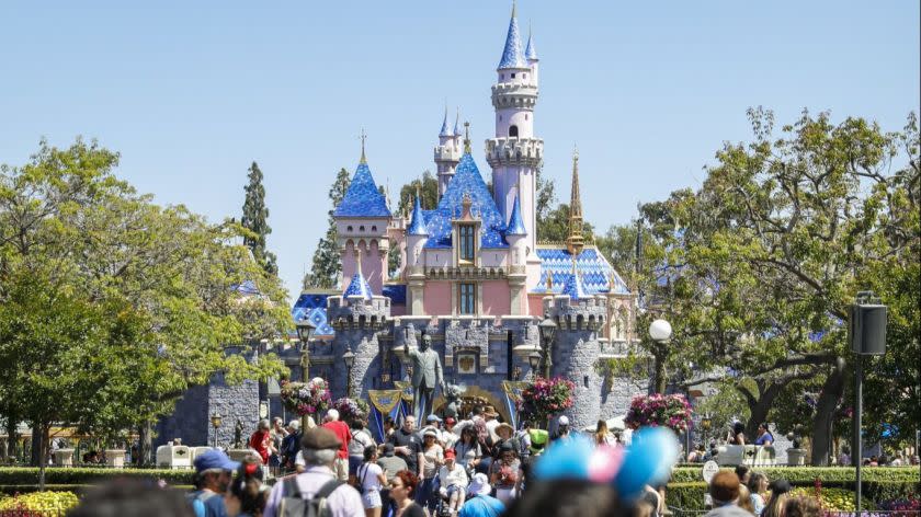 ANAHEIM, CA--MAY 29, 2019--Sleeping Beauty Castle, at the end of Main Street, in Disneyland Resort, on media preview day of the new "Star Wars: Galaxy?s Edge," in Anaheim, CA, May 29, 2019. Members of the media roam the new territory, positioned beyond "Frontierland," at the back of the property. (Jay L. Clendenin / Los Angeles Times)