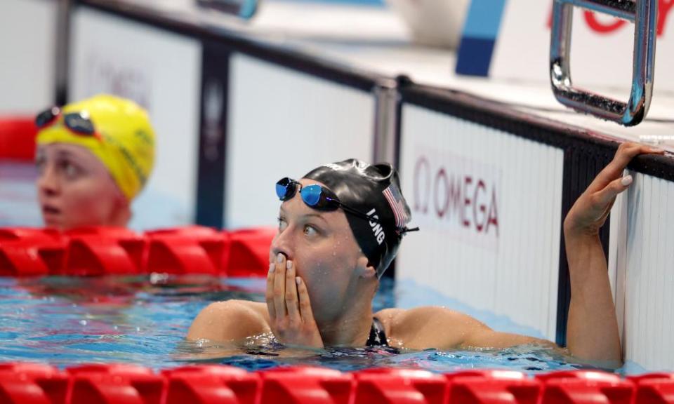 Jessica Long of Team United States reacts after winning the silver medal.