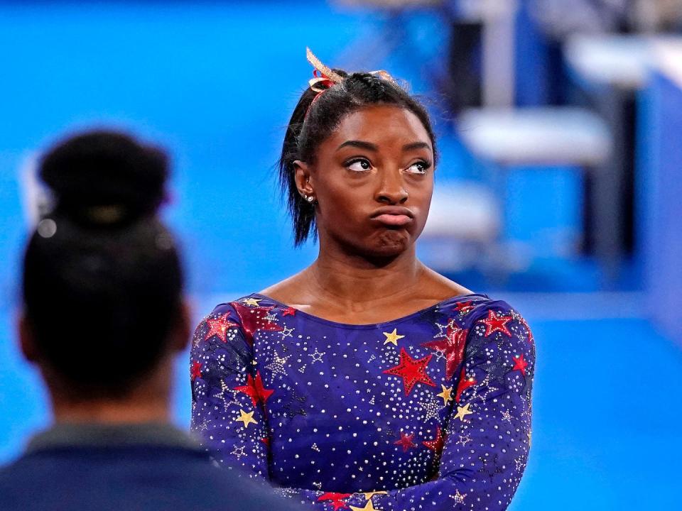 Simone Biles at the Tokyo Olympics women's gymnastics qualification event.