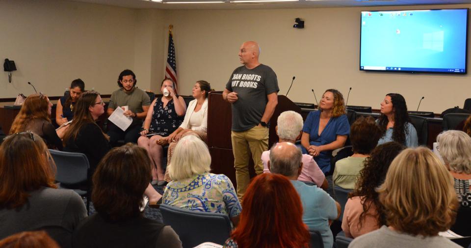 Concerned citizen and parent Gregg Ross talks about book bans during a community meeting held by the ACLU on June 22, 2023. The topic was on educational censorship and the House bills that they were challenging,