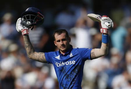 File photo: Britain Cricket - England v Pakistan - Third One Day International - Trent Bridge - 30/8/16 England's Alex Hales celebrates his century Action Images via Reuters / Paul Childs