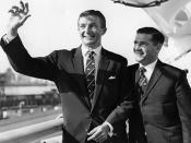 Richie Benaud and Neil Harvey, captain and vice captain respectively, of the 1961 Australian Test Team, on board the SS Himalaya as it sails into Tilbury