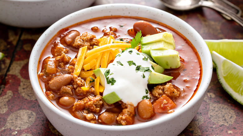 Avocado chunks on chili