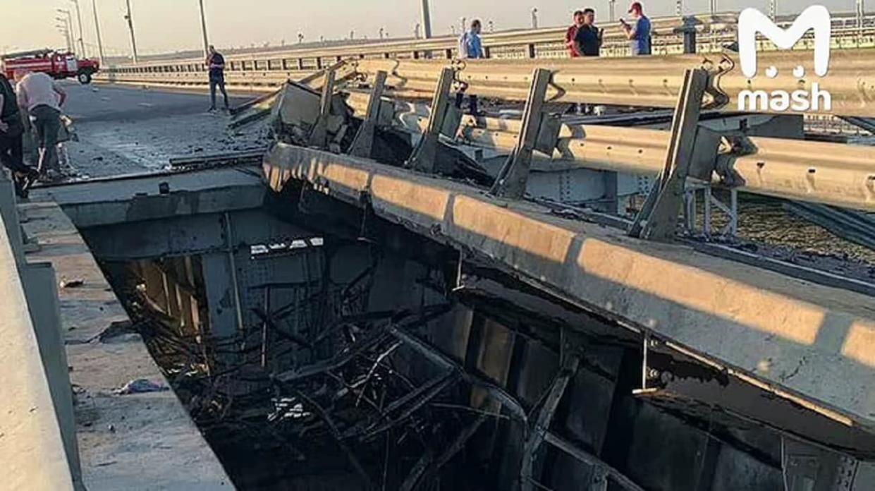 Crimean Bridge damaged in summer 2023. Photo: Telegram channel Mash