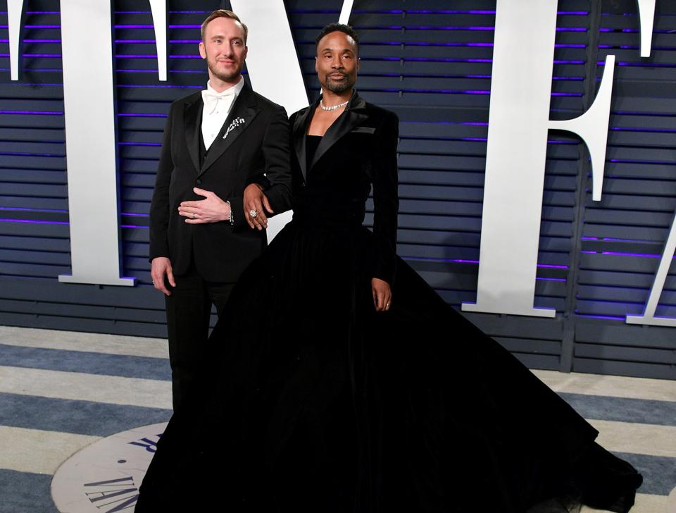 Adam Smith (L) and Billy Porter attend the 2019 Vanity Fair Oscar Party hosted by Radhika Jones at Wallis Annenberg Center for the Performing Arts on February 24, 2019 in Beverly Hills, California
