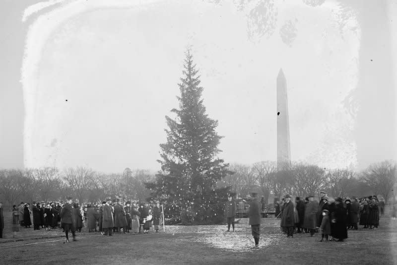 On December 24, 1923, President Calvin Coolidge lit the first national Christmas tree on the White House lawn. File Photo courtesy of the National Photo Company Collection