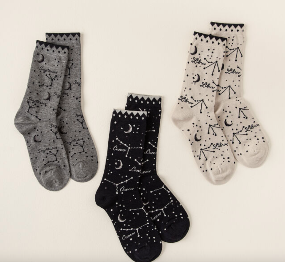 Zodiac Star Sign Socks in grey black and white