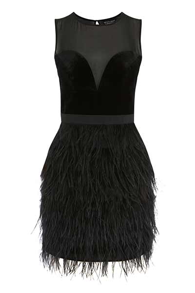 black-feather-hem-dress-Warehouse