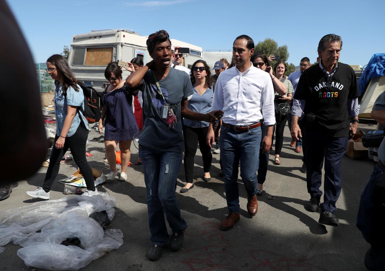 Former presidential candidate Julian Castro toured an Oakland homeless encampment that officials plan to remove: Getty Images