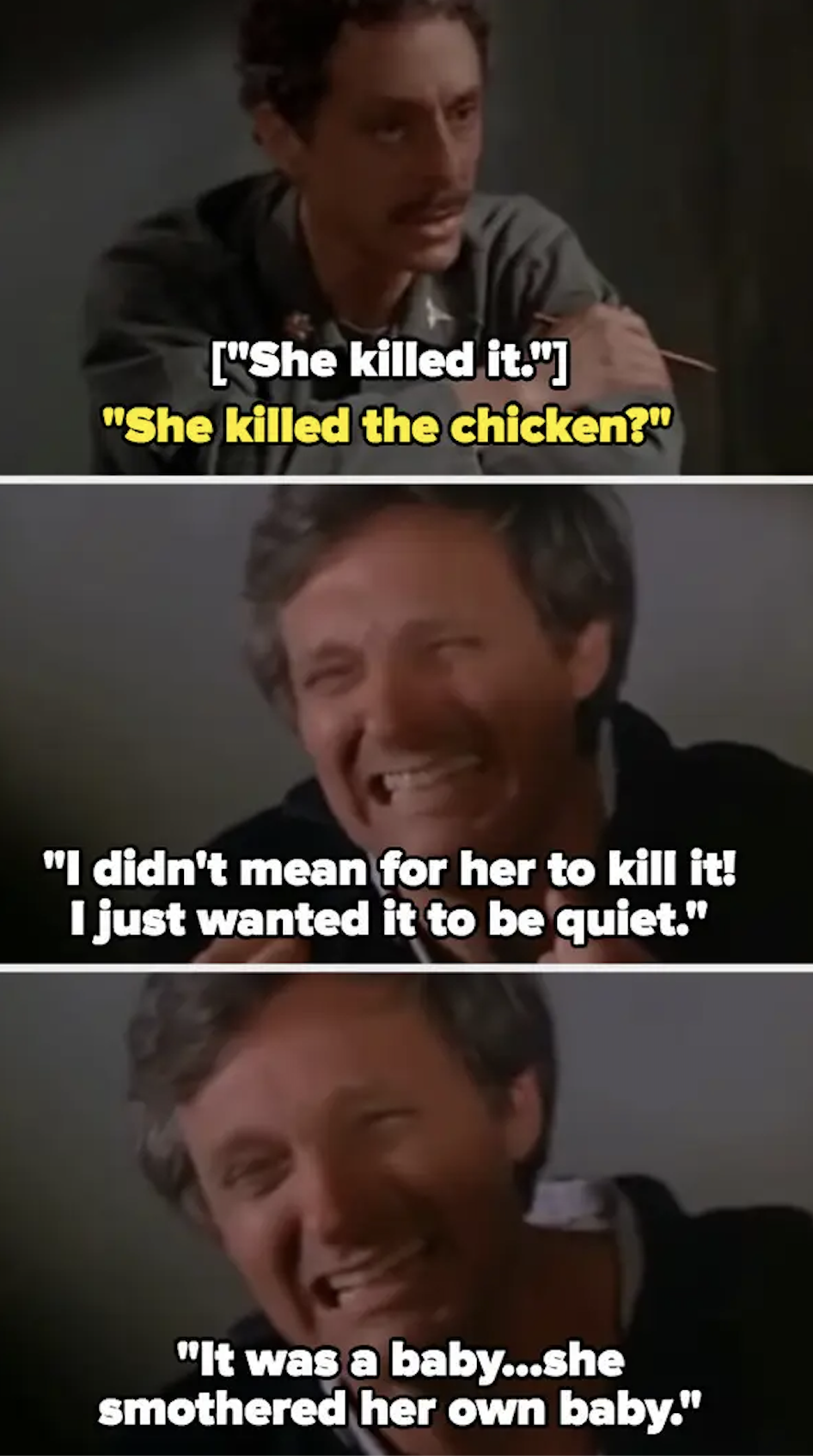 a man in grief after another character breaks the news "i didn't mean for her to kill it! It was a baby"