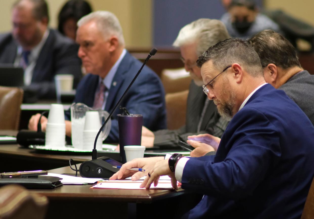 Senator David Bullard looks over SB 613 during the third day of the 2023 legislative session at the Oklahoma Capitol, Wednesday, February 8, 2023.