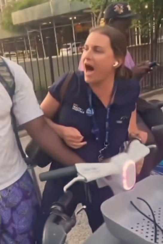 Sarah Comrie and a man argue over a CitiBike that he says he has already rented. (via NBC New York)