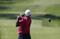 Harold Varner III drives on the sixth tee during the second round of the Rocket Mortgage Classic golf tournament, Friday, July 3, 2020, at the Detroit Golf Club in Detroit. (AP Photo/Carlos Osorio)