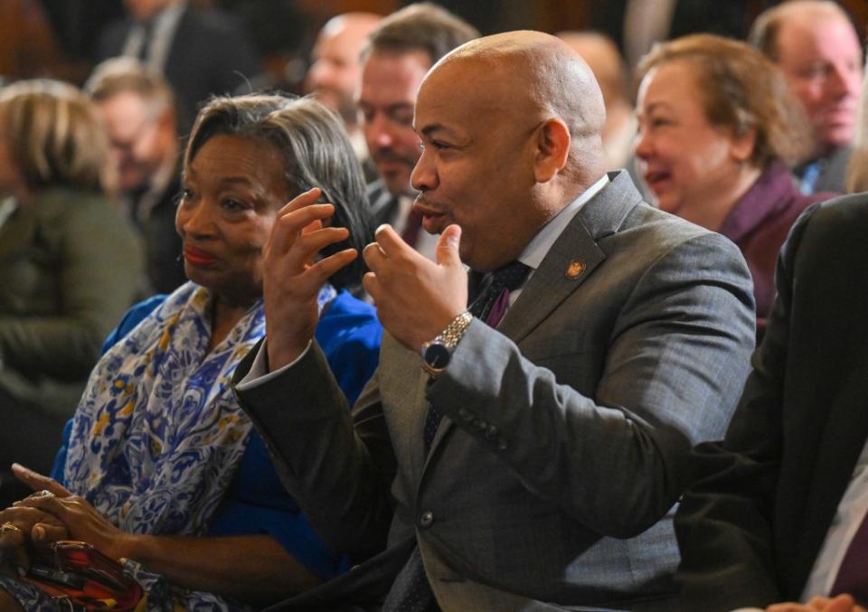 Heastie, and lawmakers like Stewart-Cousins, are facing pressure to address a rise in violent crime in New York. ASSOCIATED PRESS