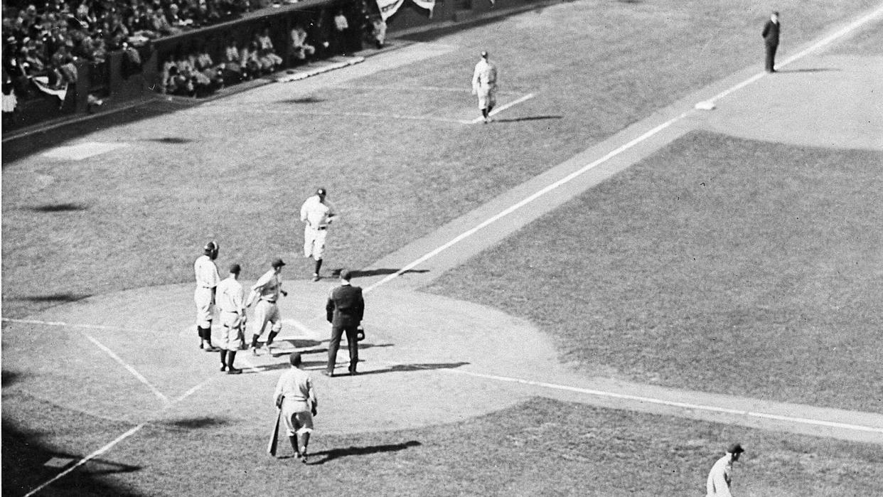 Mandatory Credit: Photo by AP/Shutterstock (6656616a)Babe Ruth crosses the plate in Game 3 of the World Series, 1932ASAP SPORTS RETRO RUTH, CHICAGO, USA.