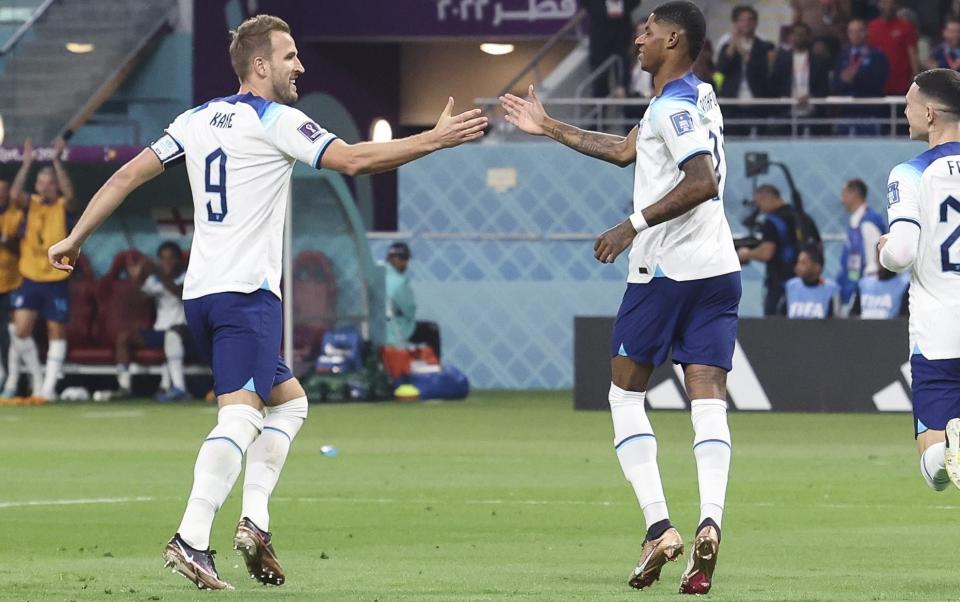 Harry Kane and Marcus Rashford against Iran - England v Iran player ratings: No goals, no armband, but Kane makes his mark - Ian MacNicol/Getty Images