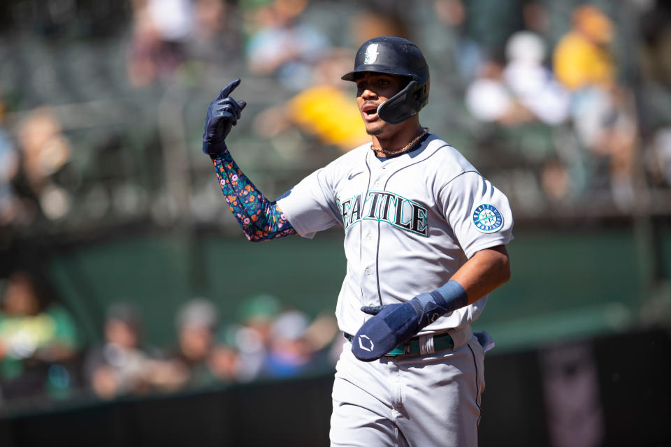 西雅圖水手超級菜鳥Julio Rodriguez榮膺新科美聯新人王。(Photo by Michael Zagaris/Oakland Athletics/Getty Images)