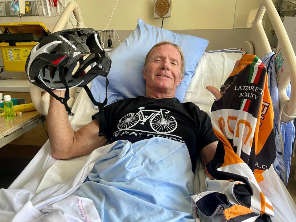 Brian Atkinson was hit by a driver while cycling on Woodstock Road in Fredericton on the morning of May 13.