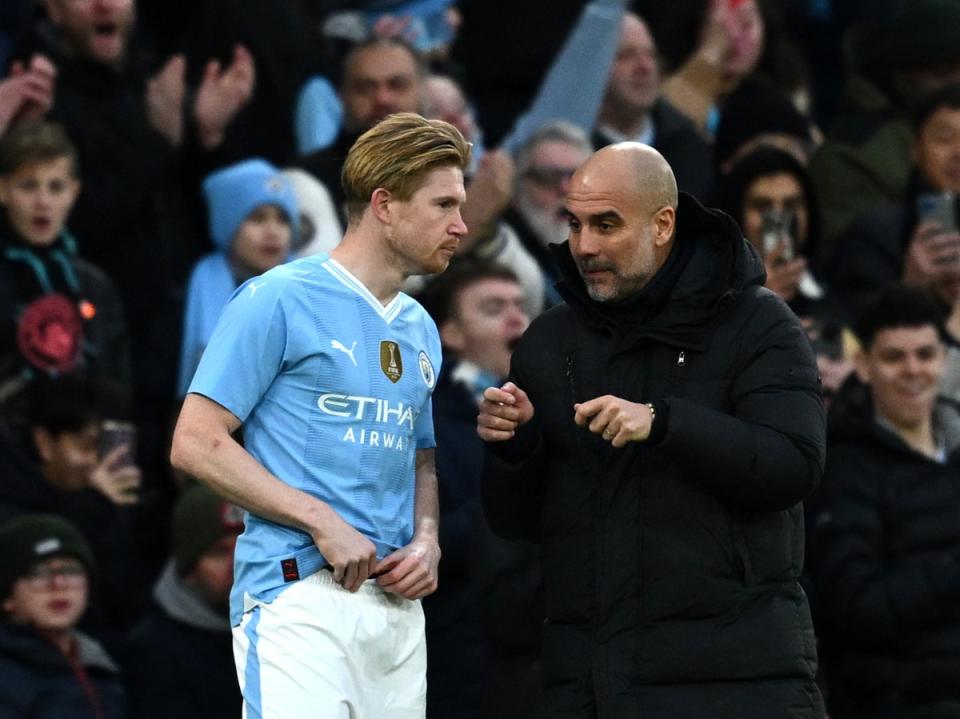 Guardiola believes having the likes of Kevin de Bruyne still at Man City won’t make it easy for Man United to regain their former dominance (Getty Images)