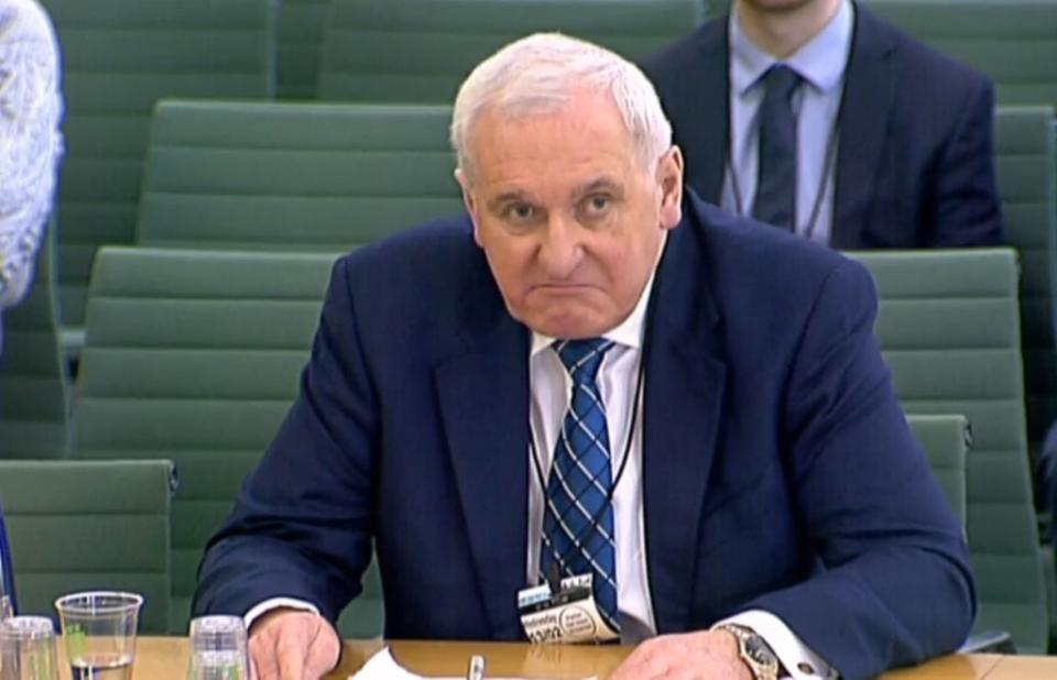 Bertie Ahern, former taoiseach, giving evidence to the Exiting the European Union Committee in the House of Commons in London (House of Commons/PA) (PA Archive)