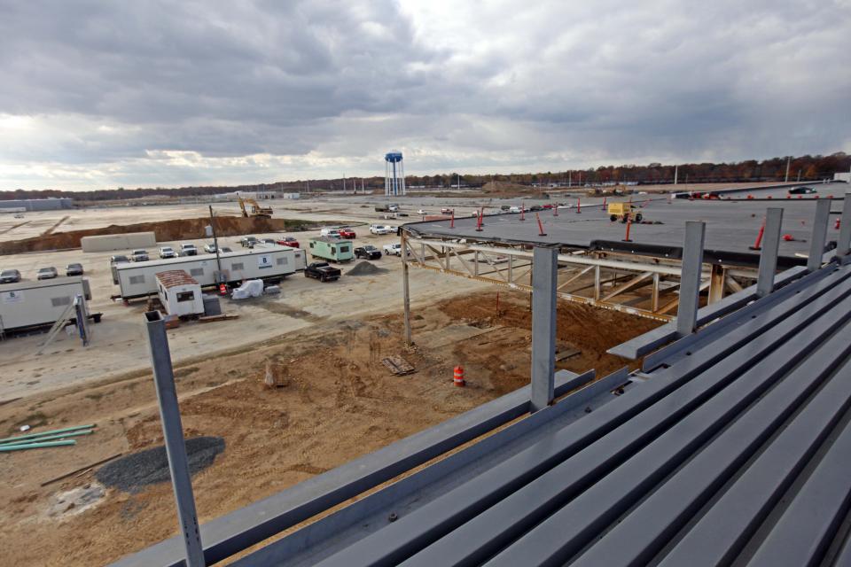 The roof of the former Chrysler plant that is now being renovated into the College of Health Sciences building looking out over the STAR campus, Friday, November 8, 2013.