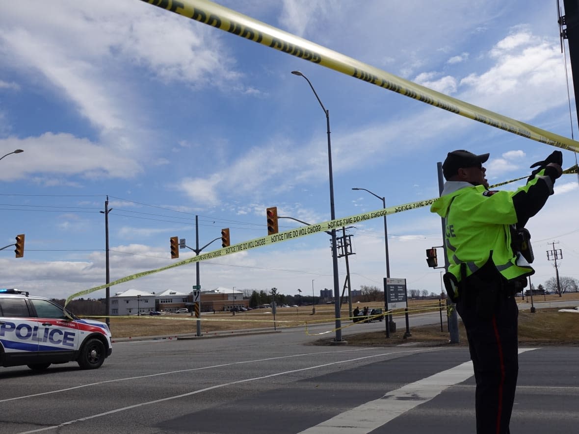 Police in Kingston, Ont., are investigating a shooting on Bath Road west of the city's downtown Friday. (Dan Taekema/CBC - image credit)