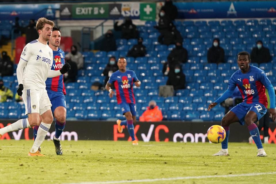 <p>Patrick Bamford doubles Leeds' advantage over Crystal Palace</p> (Getty Images)